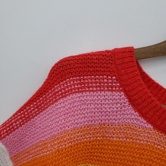 Old Navy Womens L Rainbow Striped Sweater Multicolor Knit Colorful Preppy Casual - Picture 10 of 16